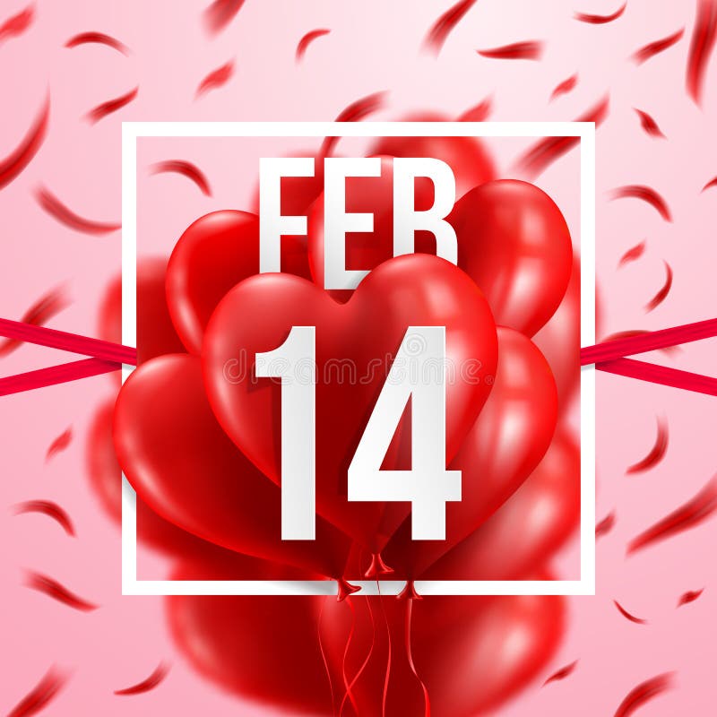 14 Februari en Rode Hartballons Liefde en de Dag van Valentine ` s stock illustratie 14 Februari en Rode Hartballons Liefde en de Dag van Valentine ` s stock illustratie