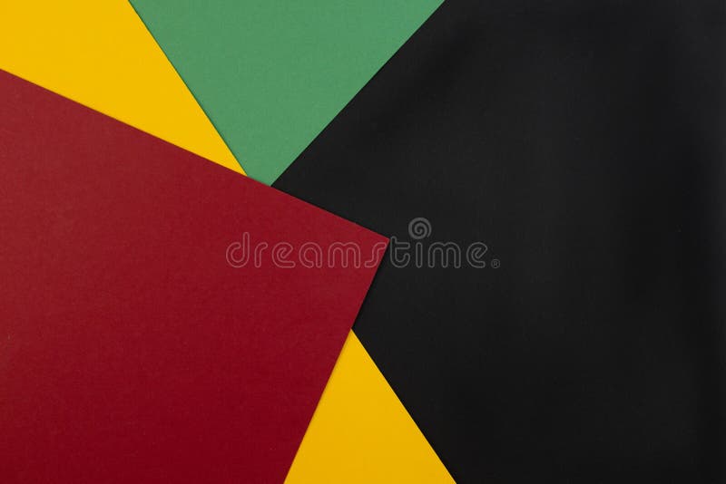 February Black History Month. Abstract Paper geometric black, red, yellow, green background. Copy space, place for your text. Top view
