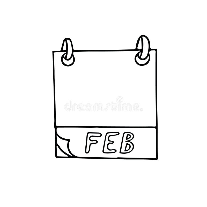 February Month Calendar Page Hand Drawn In Doodle Style. Simple