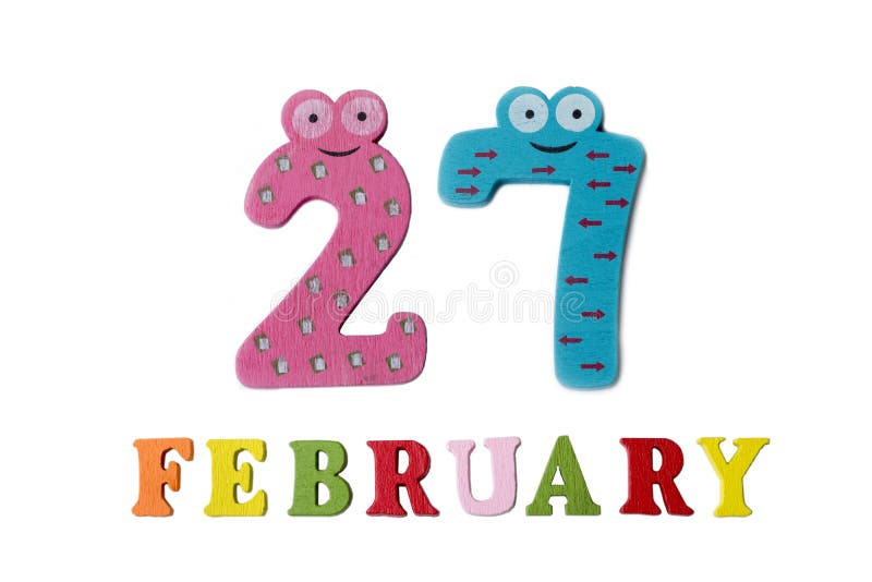 February 27 on white background, numbers and letters. royalty free stock photo