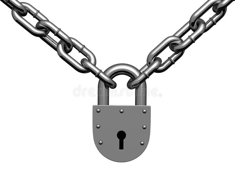 Steel lock hinging on chain. There is a clipping path. Steel lock hinging on chain. There is a clipping path