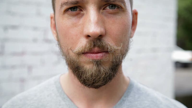 Feche acima cara de s do homem 'com uma barba e um bigode vídeos de arquivo Feche acima cara de s do homem 'com uma barba e um bigode vídeos de arquivo