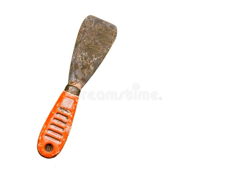Feche acima da massa de vidraceiro gyan velha isolada no branco, ferramenta para o trabalho, olhe velho, oxidado e sujo imagens de stock Feche acima da massa de vidraceiro gyan velha isolada no branco, ferramenta para o trabalho, olhe velho, oxidado e sujo imagens de stock