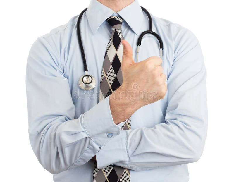 Feche acima da mão masculina do doutor que mostra os polegares acima foto de stock Feche acima da mão masculina do doutor que mostra os polegares acima foto de stock