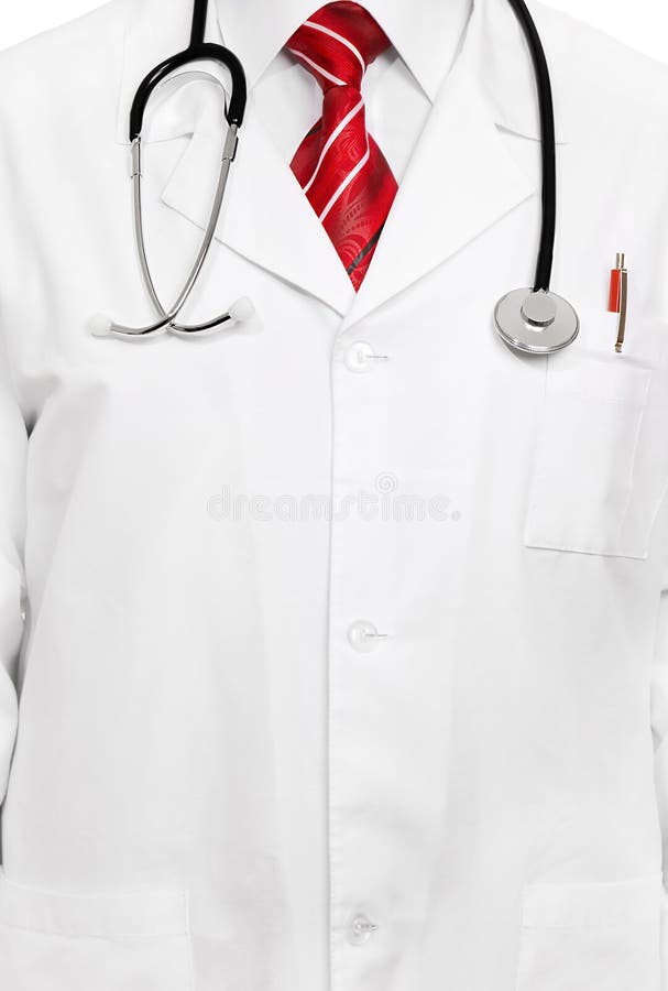 Closeup of a senior doctor on red tie with stethoscope. Closeup of a senior doctor on red tie with stethoscope