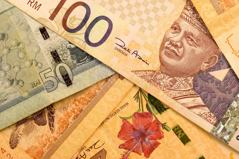 Feche a nota de moeda do Malásia Ringgit MYR fotografia de stock