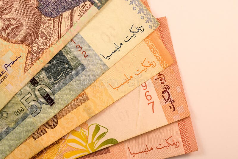 Feche a nota de moeda do Malásia Ringgit MYR fotos de stock royalty free