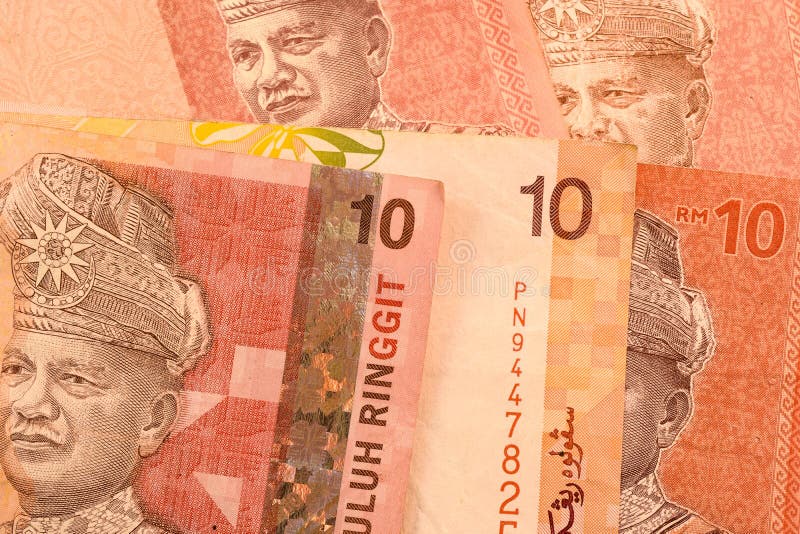 Feche a nota de moeda do Malásia Ringgit MYR imagem de stock