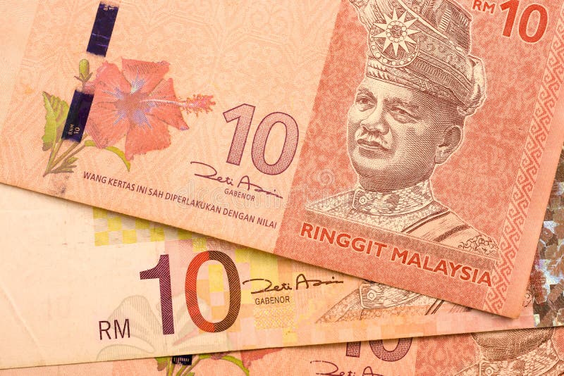 Feche a nota de moeda do Malásia Ringgit MYR fotografia de stock royalty free