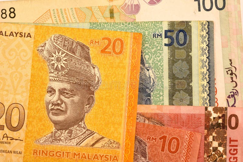 Feche a nota de moeda do Malásia Ringgit MYR fotos de stock royalty free