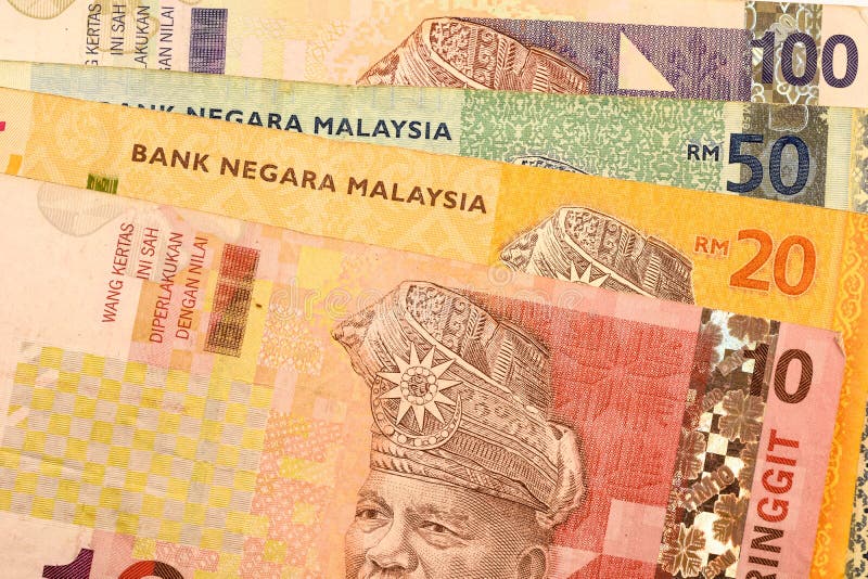 Feche a nota de moeda do Malásia Ringgit MYR fotos de stock royalty free