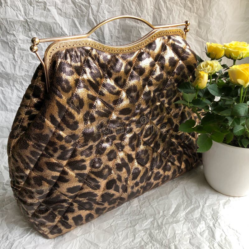 Three womens bags on the table. Travel bag. Fabric bag. Clasp bag.  habdbag.  fashionable image. leopard print. Gold hardware. Three womens bags on the table. Travel bag. Fabric bag. Clasp bag.  habdbag.  fashionable image. leopard print. Gold hardware.