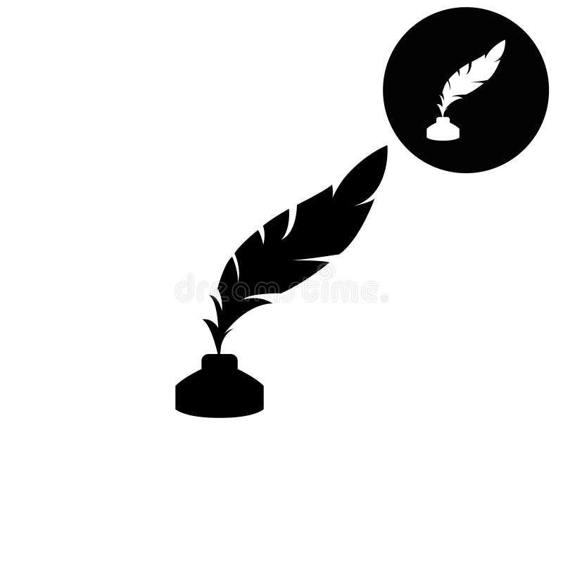 Feder und Tintenfass - weiße Vektorikone lizenzfreie abbildung