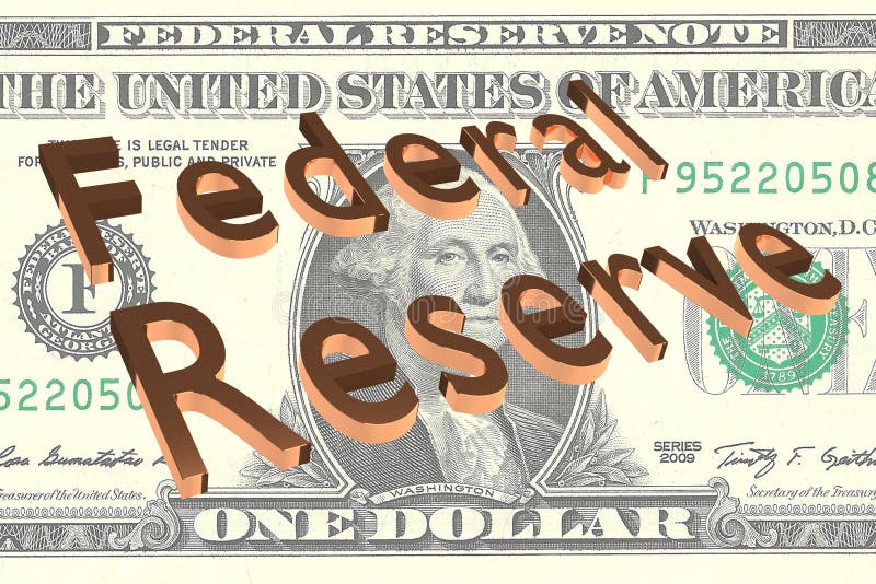 3D illustration of Federal Reserve title on Dollar bill as a background. 3D illustration of Federal Reserve title on Dollar bill as a background