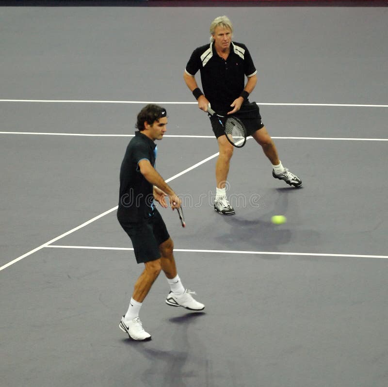 Federer roger borg bjorn действий стоковое фото