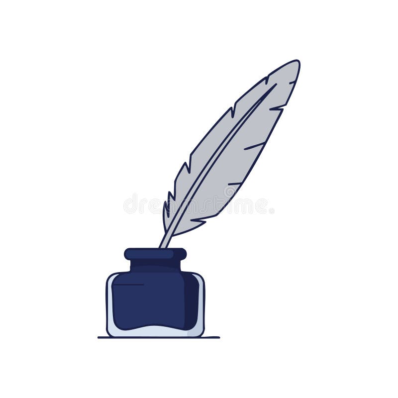 Federquill Stift mit Tinte Flasche Vintage Schreibwerkzeug Illustrationsvektorkunst lizenzfreie abbildung