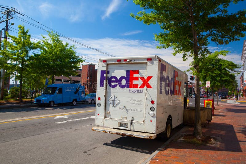 FedEx Express truck on the street in Portland. stock photography FedEx Express truck on the street in Portland. stock photography