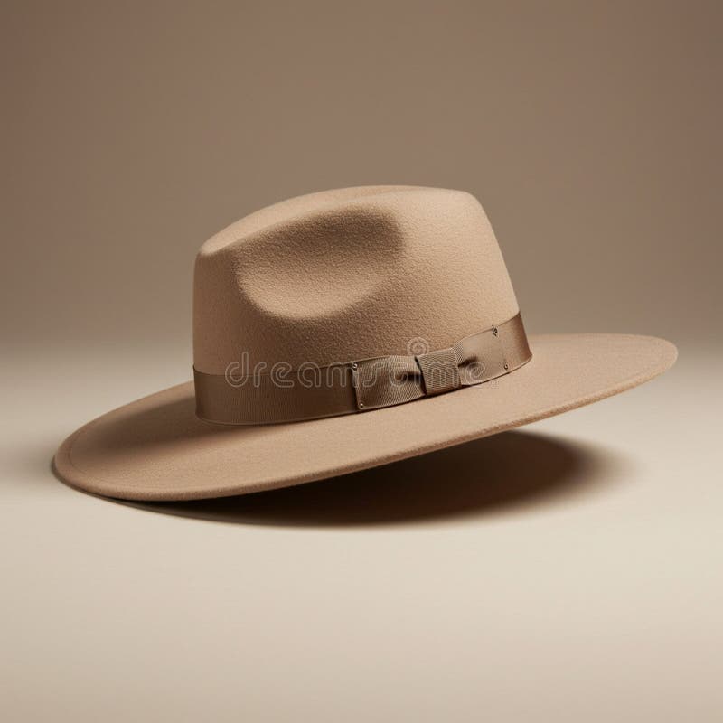 Fedora bege widebrimada que é feita de feltro. Ele apresenta uma dobra sutil ilustração royalty free