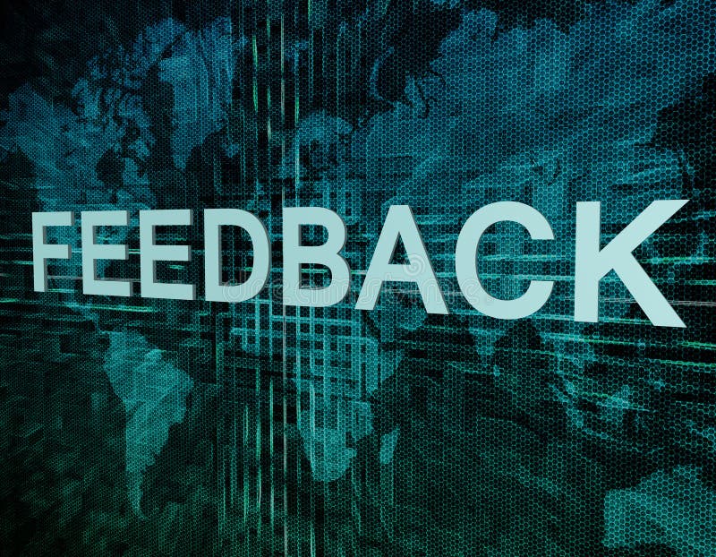 Feedback text concept on green digital world map background