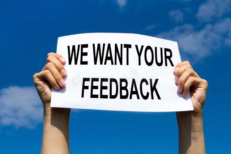 Feedback concept, text with request of customer reviews and scores. Board survey stock images, royalty-free photos and pictures