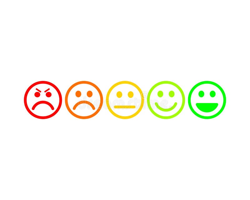 Simple feedback smiley face icons from red to green. Simple feedback smiley face icons from red to green