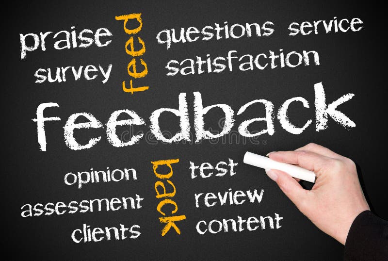 Illustration of feedback written on black board. Board survey stock images, royalty-free photos and pictures