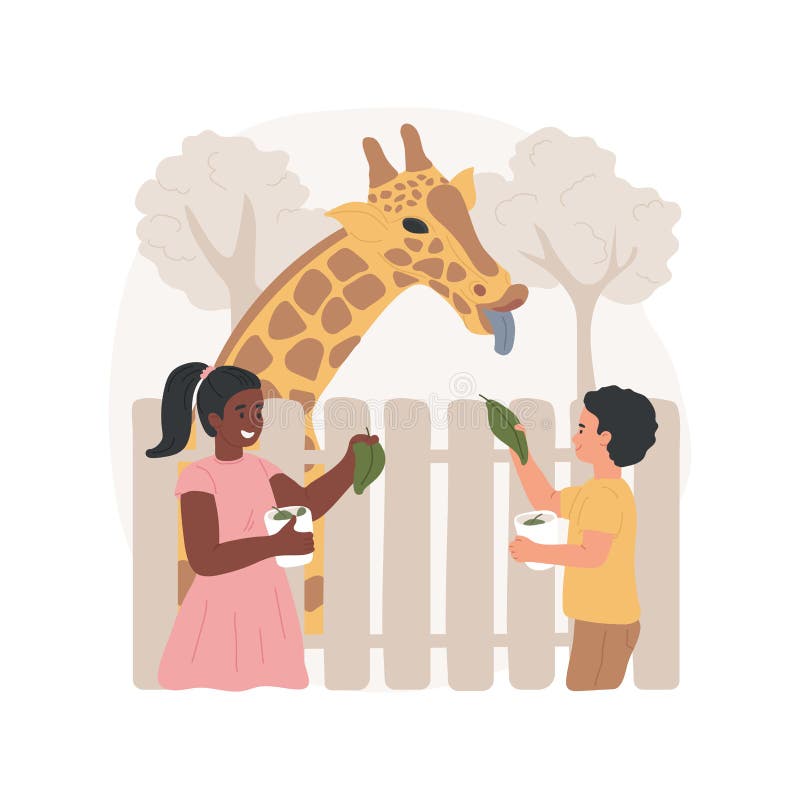 Feeding Giraffe Isolated Cartoon Vector Illustrations. Stock Vector