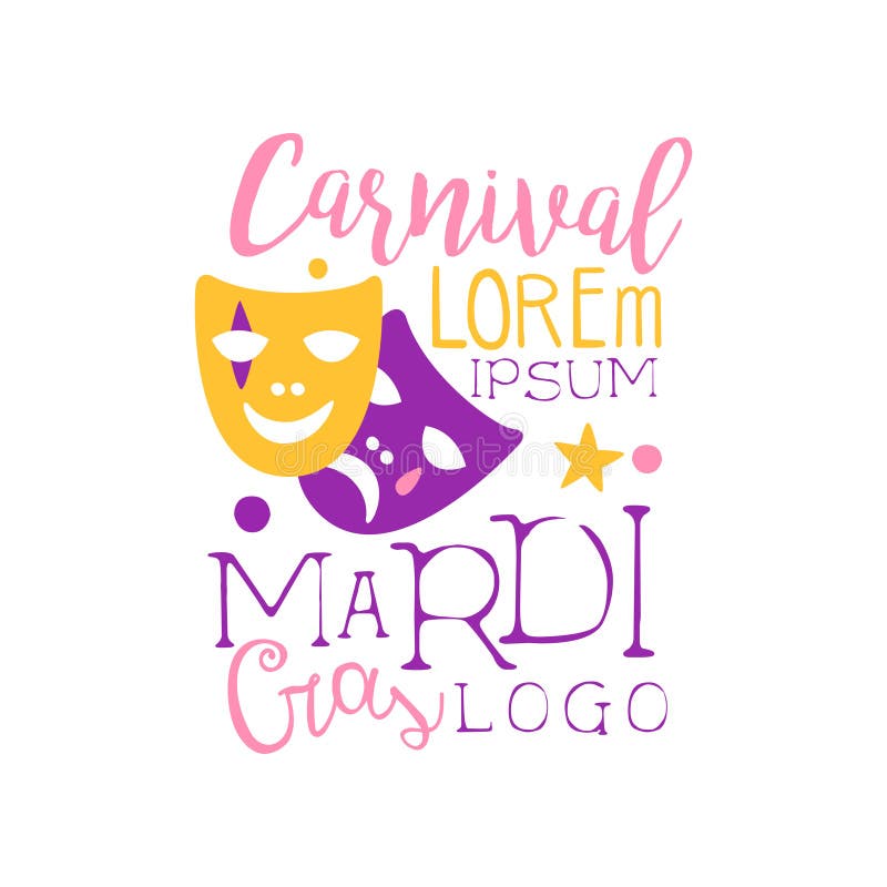 Feestelijk embleem origineel ontwerp voor Mardi Gras-vakantie met tekst en van het van de theaterkomedie en drama maskers Carnava royalty-vrije illustratie Feestelijk embleem origineel ontwerp voor Mardi Gras-vakantie met tekst en van het van de theaterkomedie en drama maskers Carnava royalty-vrije illustratie