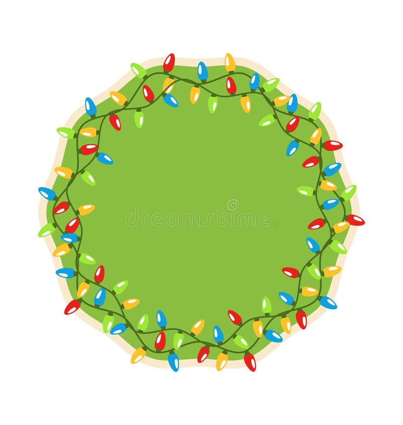 Festive Label Icon with Christmas Lights on White Background. Festive Label Icon with Christmas Lights on White Background