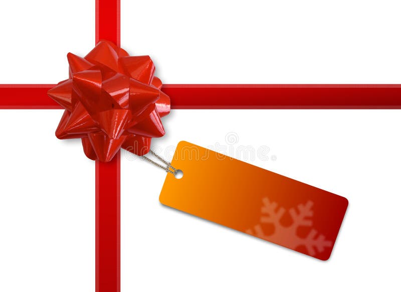 Festive red ribbon and gift tag. Festive red ribbon and gift tag