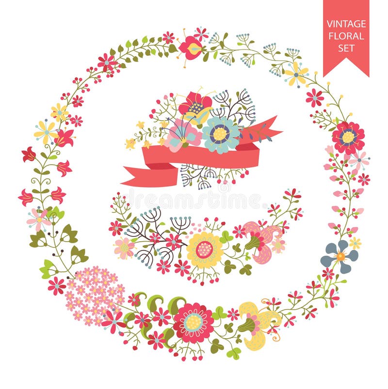 Festive design templat set in Retro style with floral Frames, elements , wreath, ribbon. For Wedding invitation, greeting card, cover. Festive celebration . Festive design templat set in Retro style with floral Frames, elements , wreath, ribbon. For Wedding invitation, greeting card, cover. Festive celebration .