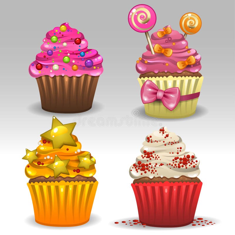 Illustration of four festive cupcakes. Illustration of four festive cupcakes