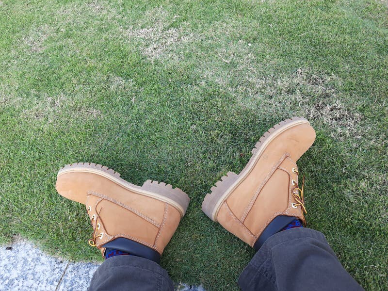 Feet and Boot on the Green Grass. Stock Image Image of green, boot