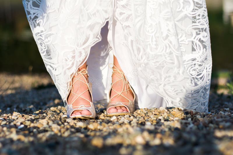 Feet of a Bride in Wedding Dress Stock Image - Image of adult, feet ...