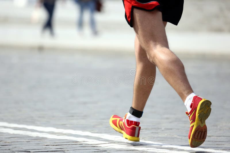 Feet Running Athlete Woman at the Distance of a Marathon Stock Image ...