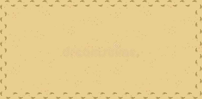 Rectangle border or photo frame with prints barefooted human foot and space for text or image. Footprint icon. Feet track isolated on sandy beach background. Flat vector cartoon illustration, template. Rectangle border or photo frame with prints barefooted human foot and space for text or image. Footprint icon. Feet track isolated on sandy beach background. Flat vector cartoon illustration, template