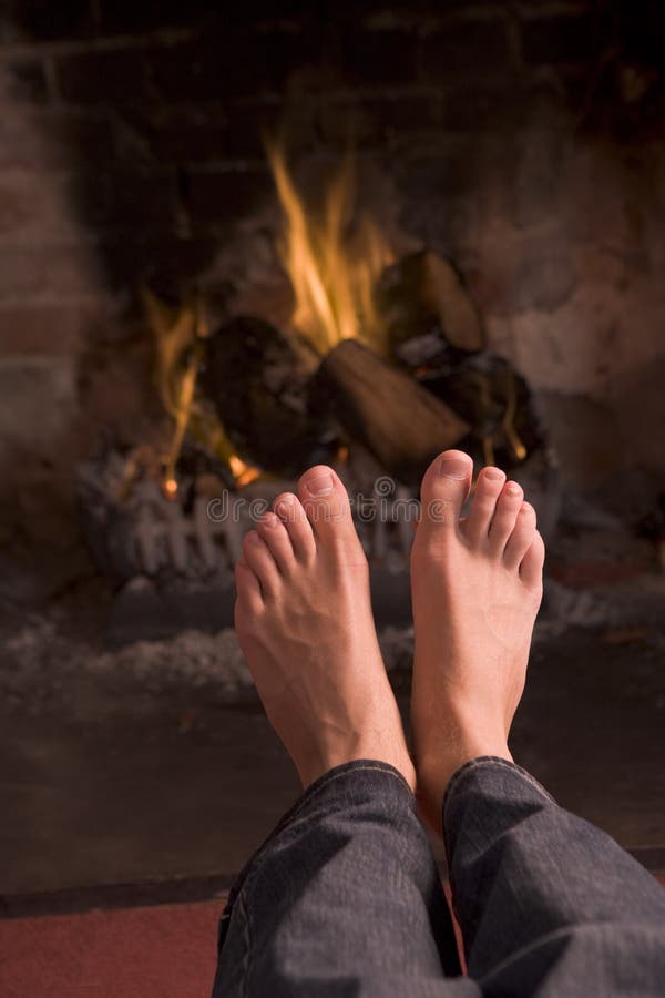 Feet Warming at Fireplace with Coffee Stock Image Image of coffee