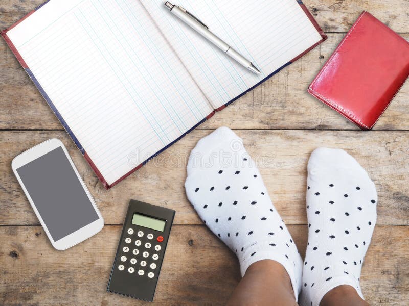 Feet wearing white polka dot socks stock photography Feet wearing white polka dot socks stock photography