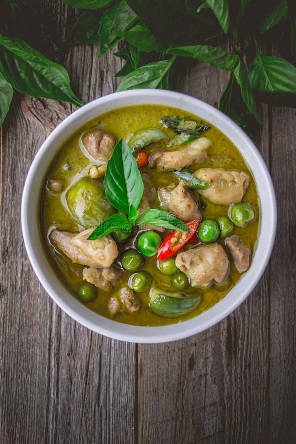 Feg grön curry med ingredienser, thailändsk kokkonsttradition och royaltyfri fotografi Feg grön curry med ingredienser, thailändsk kokkonsttradition och royaltyfri fotografi