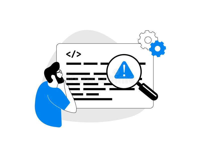 Fehlerverfolgungssoftware-Konzept. Optimieren und Debuggen von Code für nahtlose Benutzerfreundlichkeit. Ermittlung und Behebung d lizenzfreie abbildung