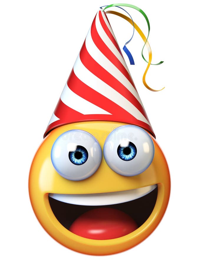 Feiern Emoji Isoliert Auf Weißem Hintergrund Emoticon Mit Reproduktion Der Geburtstagskappe 3d 