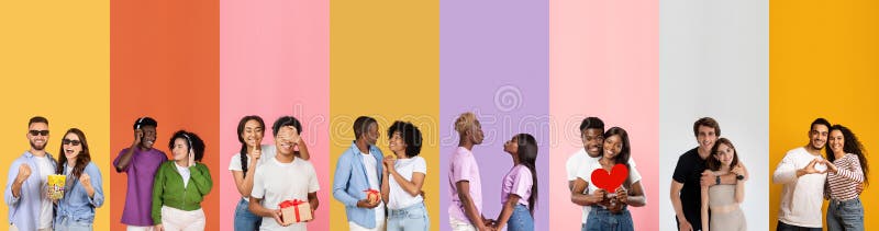 Feiern Sie Liebe und Zuneigung in verschiedenen Paaren zum Valentinstag lizenzfreies stockfoto