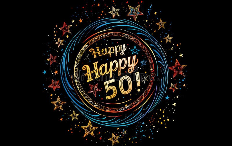 Celebrating 50, happy text in festive font, marking a joyful milestone, perfect for birthday invitations, anniversary announcements, or celebratory designs with a cheerful and vibrant theme. AI generated. Celebrating 50, happy text in festive font, marking a joyful milestone, perfect for birthday invitations, anniversary announcements, or celebratory designs with a cheerful and vibrant theme. AI generated