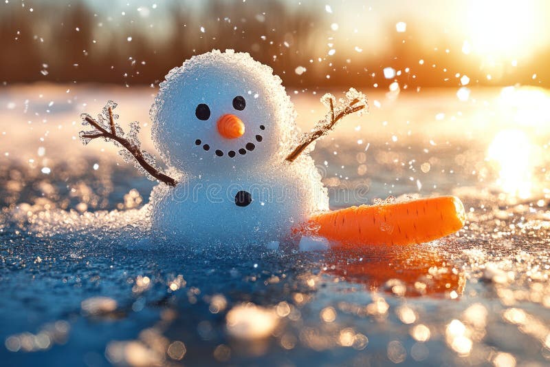 Feiernder Schneemann mit Karottennase in einer verschneiten Landschaft. Beschreibung : Dieses herzerwärmende Bild erfasst das Wesen der Urlaubssaison als festlicher Schneemann mit Karottennase und gemütlichen Winteraccessoires hoch in einer schneebedeckten Landschaft. Die Schneemans fröhlichen Ausdruck und whimsical Präsenz vermitteln Themen der Freudenfeier und der Magie des Winters. Die ruhige und ruhige Umgebung der verschneiten Landschaft steigert die festliche Atmosphäre und macht dieses Bild perfekt, um den Feiertag zu vermitteln und den Geist der Saison einzufangen.