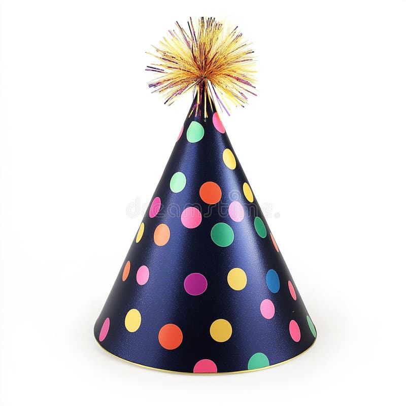 Feiertag Hut glänzend blaues Kone mit farbenfroher Polka Dots&Gold Tassel lizenzfreie abbildung