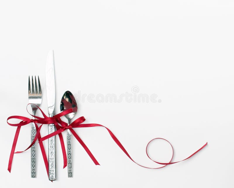 Feiertags-Tafelsilber Mit Rotem Band Stockbild - Bild von ...