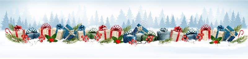 Feiertags-Weihnachtshintergrund mit bunten Geschenkboxen lizenzfreie abbildung