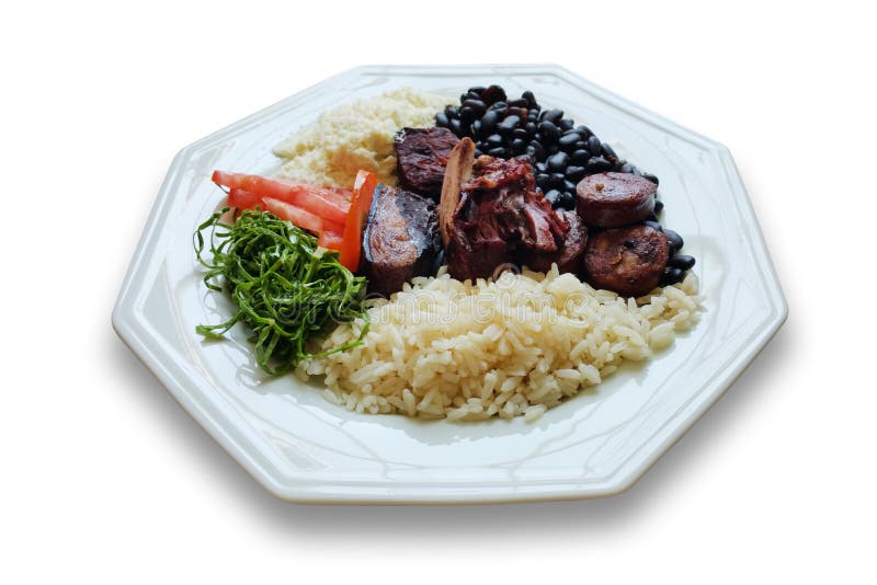 Feijoada. Traditional Brazilian food. Food plate isolated on white background stock image