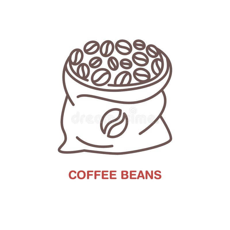 Feijões de café na linha ícone do vetor do saco Logotipo linear do equipamento de Barista