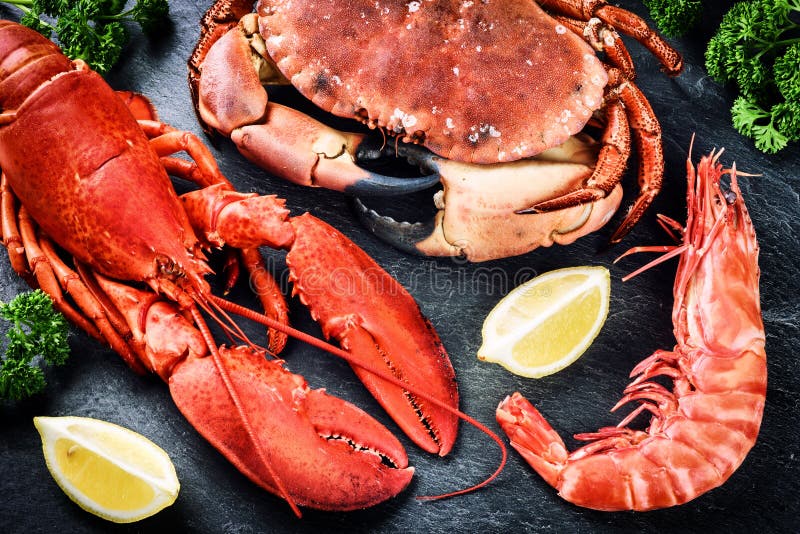 Feine Auswahl von Krebs für Abendessen Hummer, Krabbe und Tunnel-bohrwagen lizenzfreie stockbilder Feine Auswahl von Krebs für Abendessen Hummer, Krabbe und Tunnel-bohrwagen lizenzfreie stockbilder